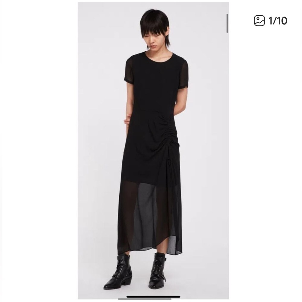 All Saints size 6 Ariya illusion midi dress in black